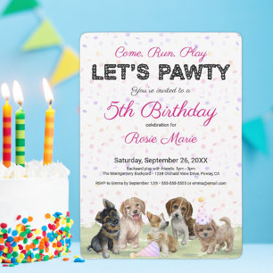 Convites Festa de Aniversário de Cachorrinho Rosa Personali