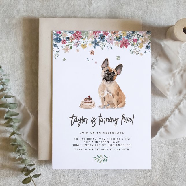 Convites Festa de aniversário de Cachorro Buldogue Francês  (Celebrate your furry friend’s special day with our charming French bulldog birthday invitation.)