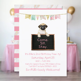 Convites Festa de Aniversário de Cachorro para Pug Menina