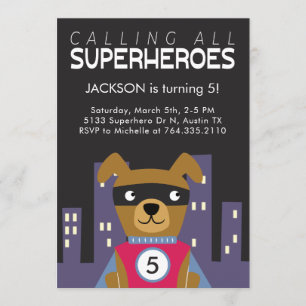 Convites Festa de aniversário de Cachorro Super Herói