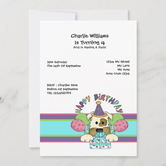 Convites Festa de aniversário de cães (Frente)