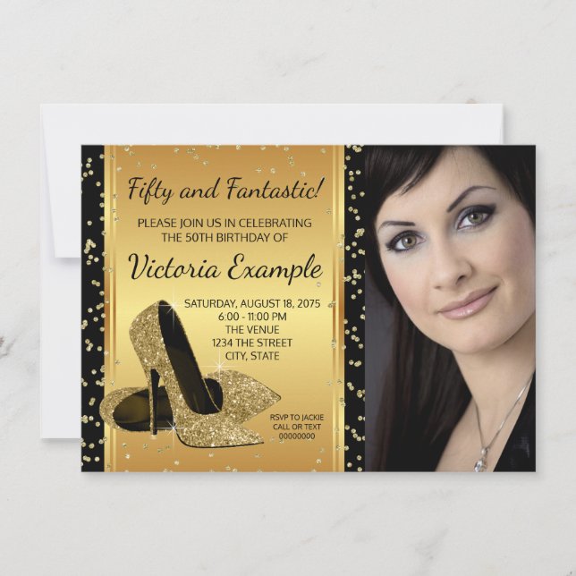 Convites Festa de aniversário de Calçados Dourados de alto  (Frente)