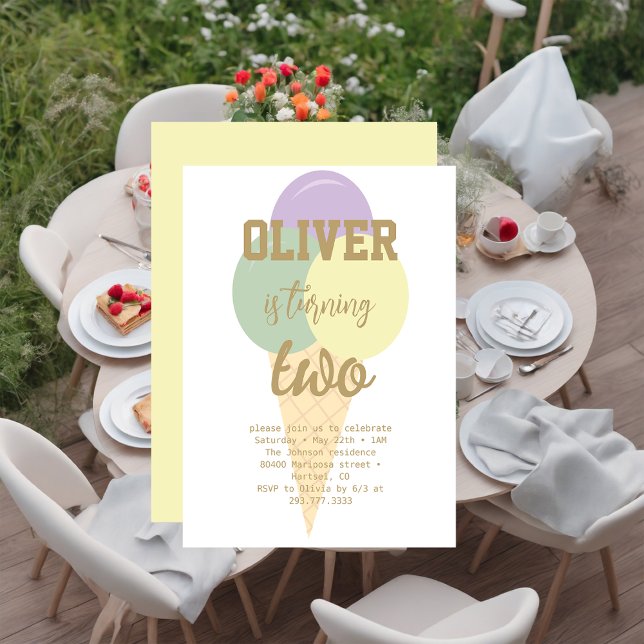 Convites Festa de aniversário de Caligrafia sorvete Gold Fo (Criador carregado)