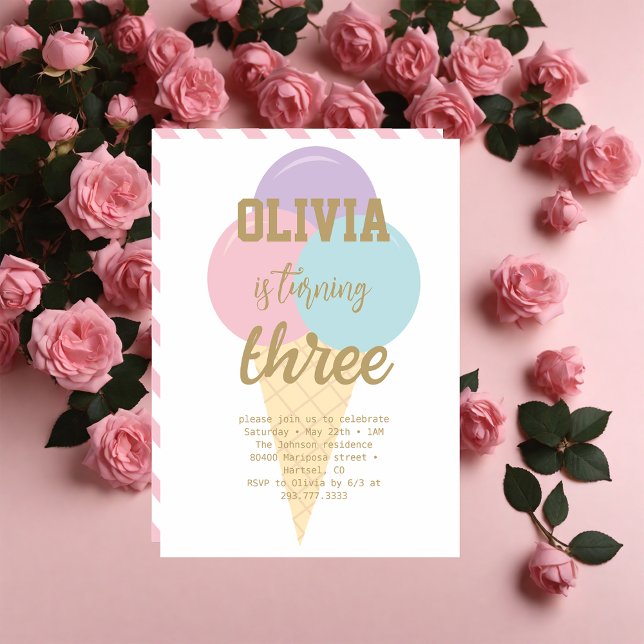 Convites Festa de aniversário de Caligrafia sorvete Gold Fo (Criador carregado)