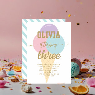 Convites Festa de aniversário de Caligrafia sorvete Gold Fo