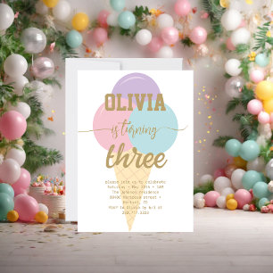 Convites Festa de aniversário de Caligrafia sorvete Gold Fo