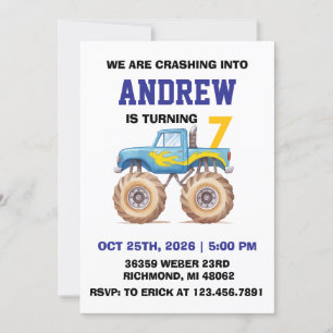 Convites Festa de aniversário de Caminhão Monstro Pessoal p