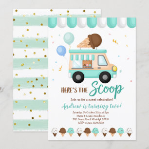 Convites Festa de aniversário de caminhão Sorvete azul e 