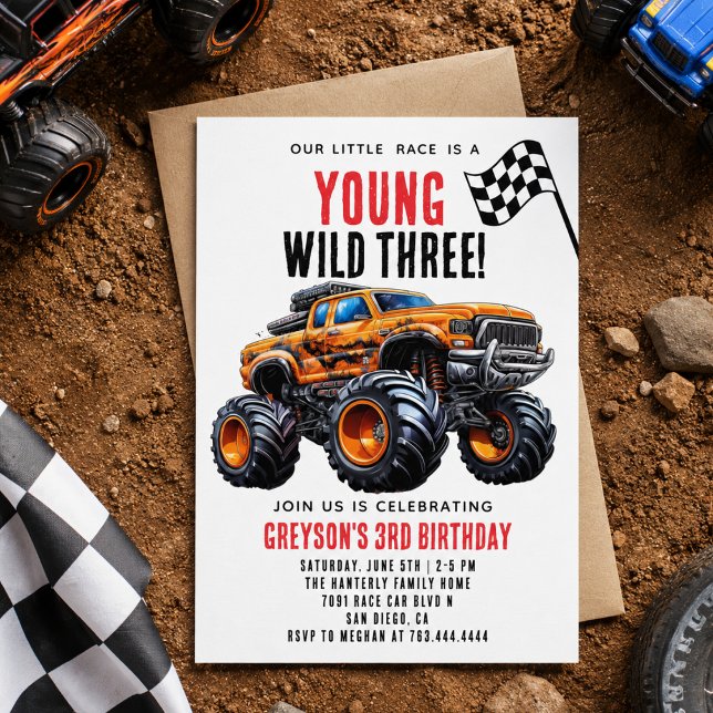 Convites Festa de Aniversário de Caminhões Monstros para Cr (Modern Kids Monster Trucks Birthday Party Invitation
)