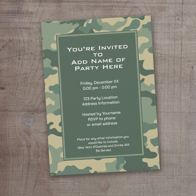 Convites Festa de aniversário de Camuflagem Militar (A camouflage print birthday party invitation)