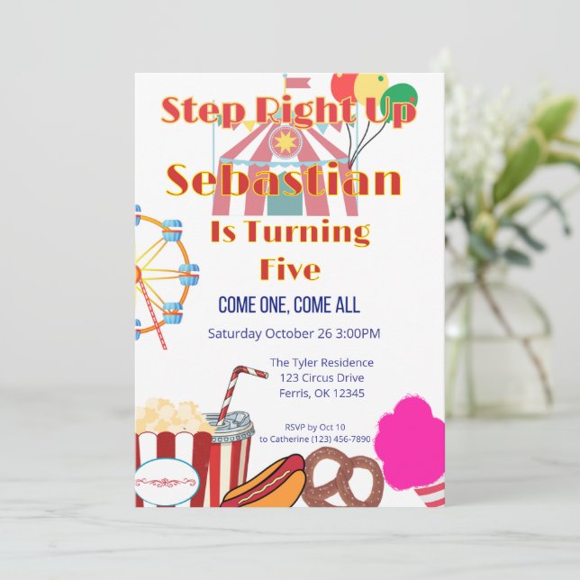 Convites Festa de aniversário de Carnaval com Tent & Snacks (Em pé/Frente)