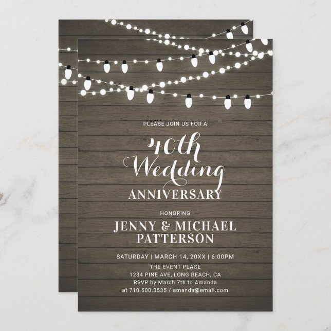 Convites Festa de Aniversário de Casamento com Madeira Rúst (Frente/Verso)