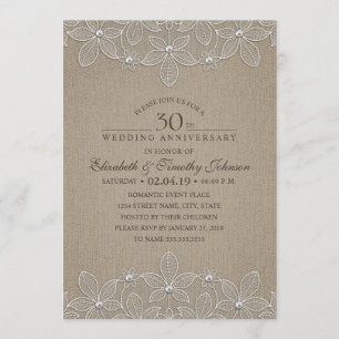 Convites Festa de Aniversário de Casamento de 30 Anos Renda