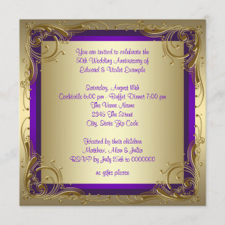 Convites Festa de Aniversário de Casamento de 50 anos Roxo 