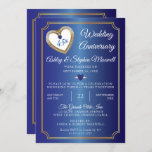 Convites Festa de Aniversário de Casamento de Ouros 45<br><div class="desc">As impermeabilizantes falsas safiras em forma de coração, diamantes de lágrima e formas circulares de diamante sobre um fundo azul-safira e um tom de ouro com cantos recortados, quadrinheiro-cantos 45º convites de festas do Aniversário de Casamento. Design original por Holiday Hearts Design (direitos reservados). Se você tiver alguma dúvida ou...</div>