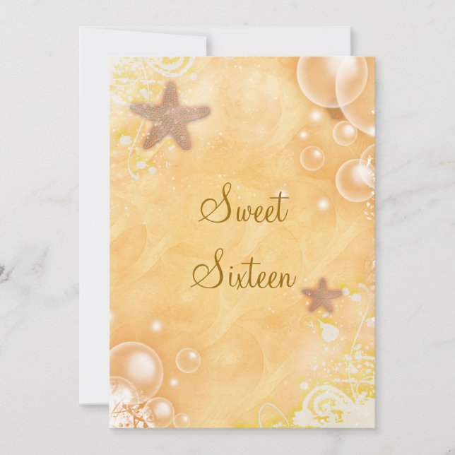 Convites Festa de aniversário de casamento tema praia coral (Frente)