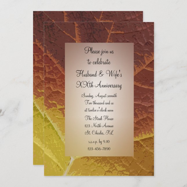 Convites Festa de Aniversário de Casamento Tons de Folha de (Frente/Verso)
