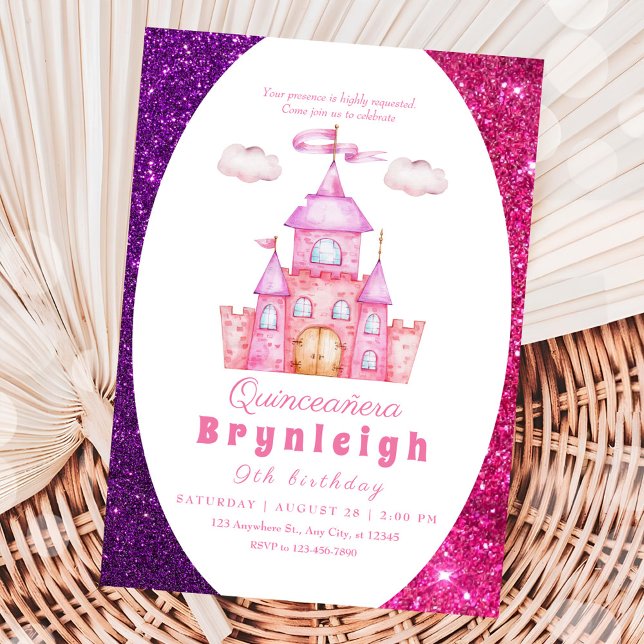 Convites Festa de aniversário de castelo da princesa rosa (Criador carregado)
