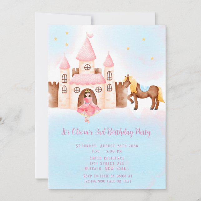 Convites Festa de aniversário de Cavalo do Castelo da Princ (Frente)