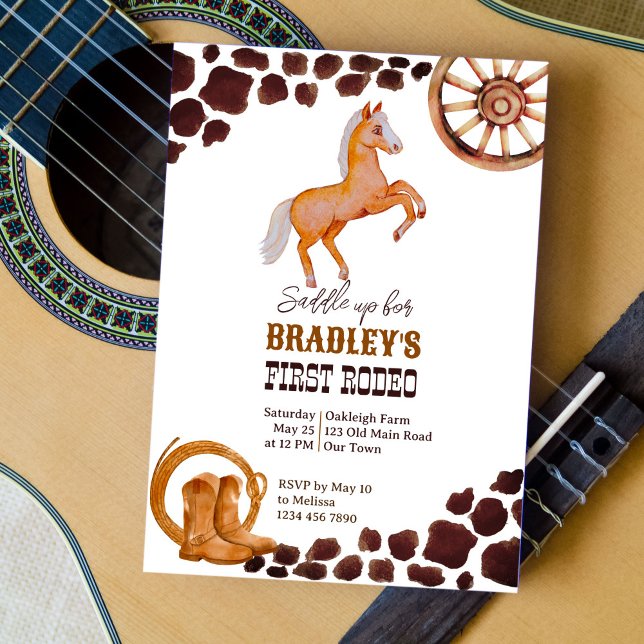 Convites Festa de aniversário de cavalo do primeiro rodeio  (Criador carregado)