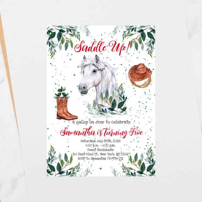 Convites Festa de aniversário de Cavalo Greenery Boy (Criador carregado)