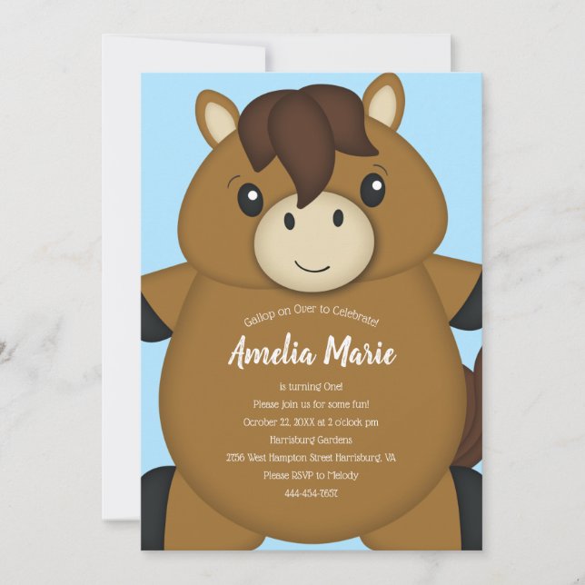 Convites Festa de aniversário de cavalos (Frente)