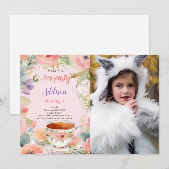 Convites Festa de Aniversário de Chá Editável Foto (Frente/Verso)