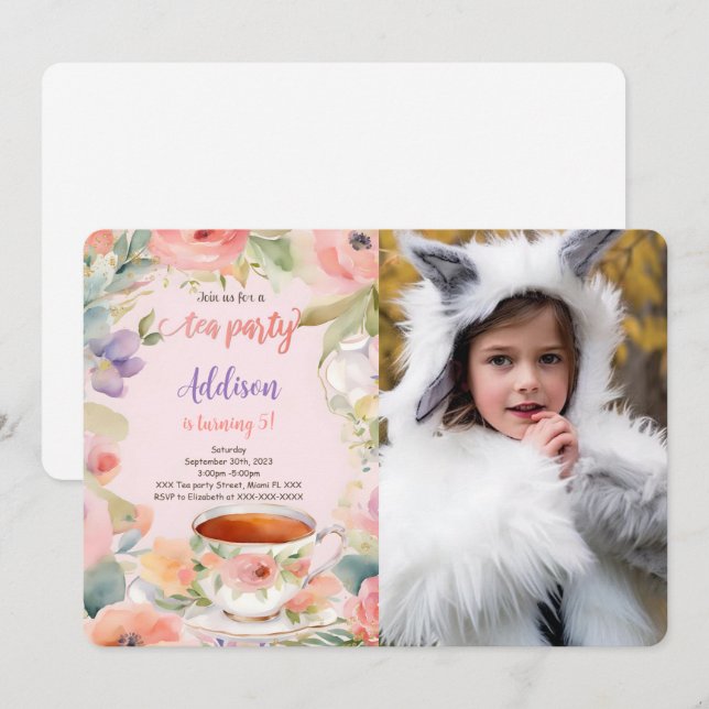 Convites Festa de Aniversário de Chá Editável Foto (Frente/Verso)
