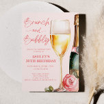 Convites Festa de aniversário de Champanhe Brunch Mimosa<br><div class="desc">Este é um Convite de aniversário de champanhe Branca e Borrível Floral Mimosa Floral!</div>
