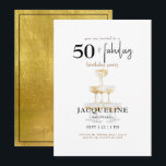 Convites Festa de aniversário de Champanhe Moderno 50 e Fab<br><div class="desc">Preto e Dourado 50 e fabuloso Convite de aniversário. Moderno. Champanhe. Dourado e preto para trás. Glam.</div>