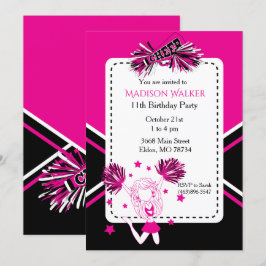 Convites Festa de aniversário de cheerleader rosa-quente, p