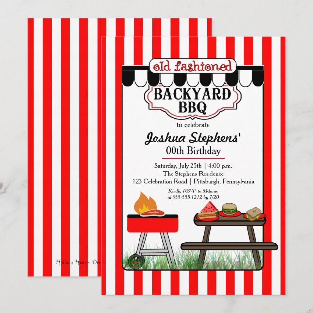 Convites Festa de aniversário de CHURRASCO de quintal antig (Frente/Verso)