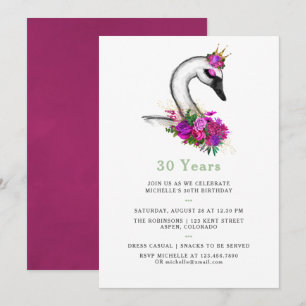 Convites Festa de Aniversário de Cisne Floral em Aquarela p