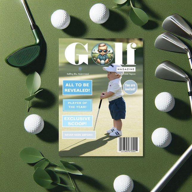 Convites Festa de aniversário de Cobrir Fotografia do Golf  (Golf Magazine Cover Photo Boy Birthday Party Invitation)