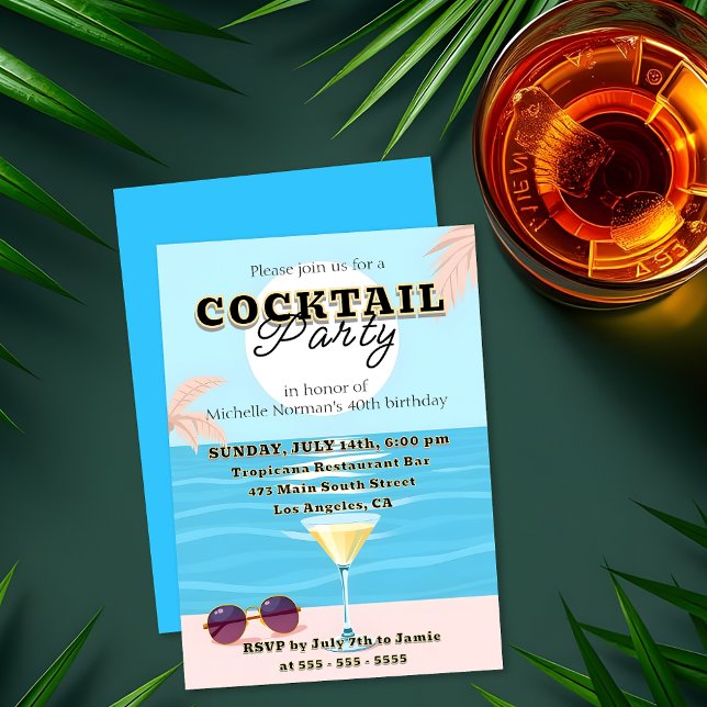Convites Festa de Aniversário de Cocktail na Praia Tropical (Criador carregado)
