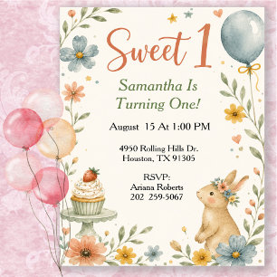 Convites Festa de Aniversário de Coelhinho Aquarela Sweet 1