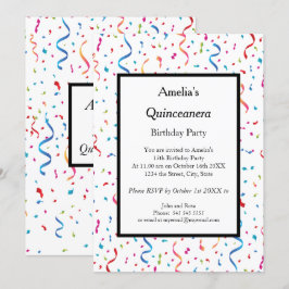 Convites Festa de aniversário de confete branco Quinceanera