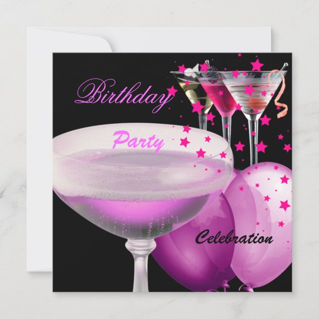 Convites Festa de aniversário de coquetéis de champanhe pre (Frente)