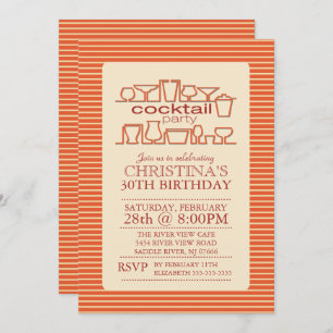 Convites Festa de aniversário de Coquetel Retro Laranja