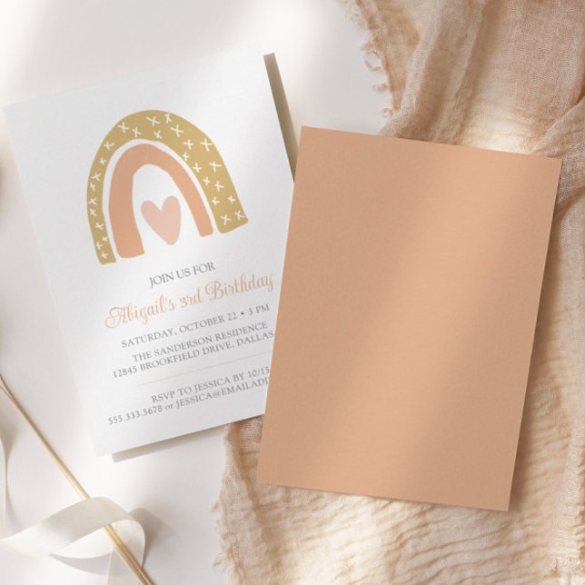 Convites Festa de aniversário de Coração Rosa Boho Rainbow  (Criador carregado)