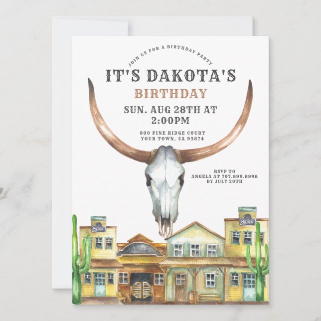 Convites Festa de aniversário de Cowboy do Tema Ocidental (Frente)