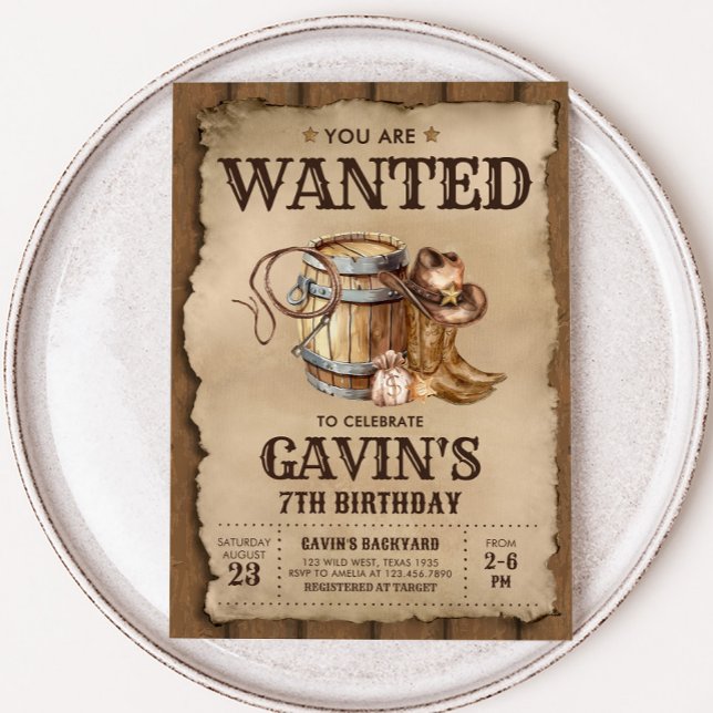 Convites Festa de aniversário de cowboy ocidental (Wanted Cowboy Country Western Birthday Party Invitation)