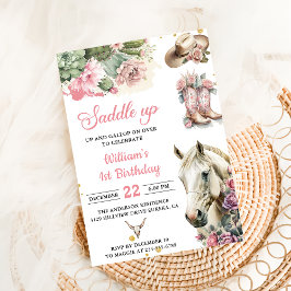 Convites Festa de aniversário de cowboy ocidental rosa rode