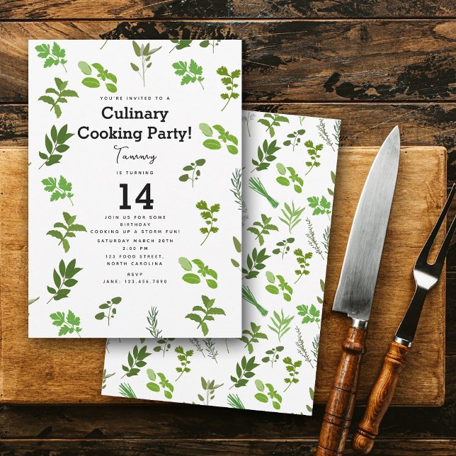 Convites Festa de aniversário de Cozinhar Plantas Culinária (Cooking Culinary Garden Herbs Cook Birthday Party Invitation)
