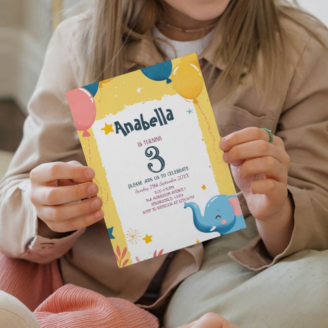 Convites Festa de Aniversário de criança Amarelo de Balões  (Criador carregado)