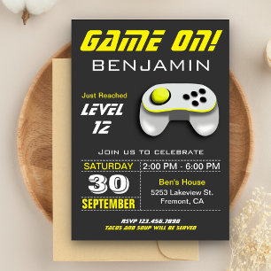 Convites Festa de Aniversário de criança Amarelo para Jogo