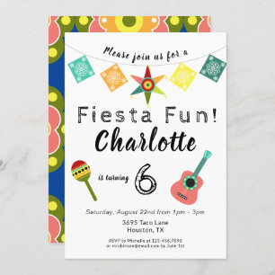 Convites Festa de Aniversário de criança Colorida Fiesta