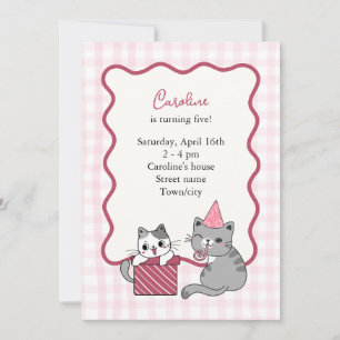 Convites Festa de Aniversário de Criança com Gatinho Rosa F