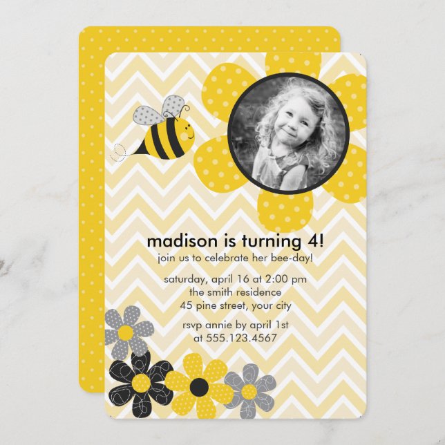 Convites Festa de Aniversário de criança de Abelhas (Frente/Verso)