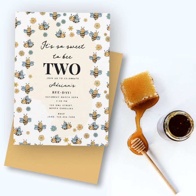 Convites Festa de Aniversário de criança de Abelhas e Flore (Cute Bee & Wildflowers Kids Birthday Party Invitation)